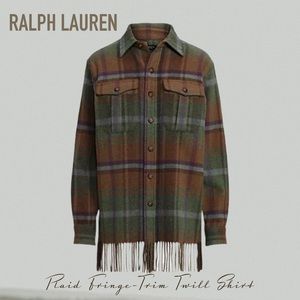 Ralph Lauren Plaid Fringe-Trim Twill Shirt Jacket